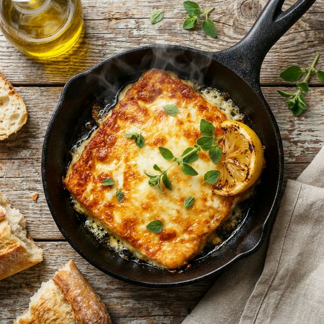 Golden fried cheese saganaki